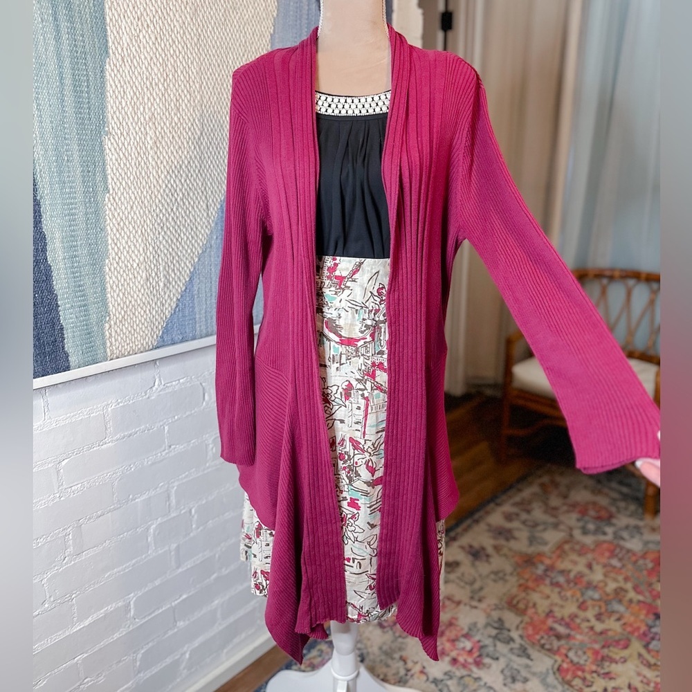 Joseph A Deep Berry/Burgundy Ribbed Longline Cardigan